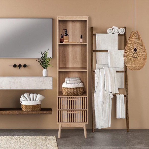 Regał Klaus wąski z 2 szufladami naturalny - Intesi