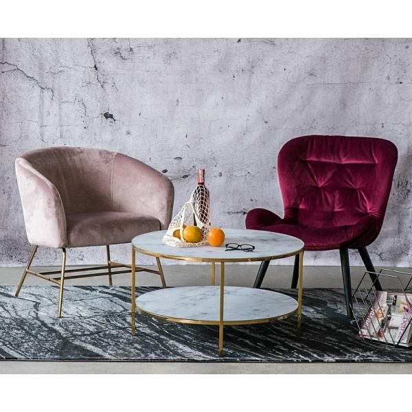 Stolik kawowy Alisma okrągły z półką Mar able/Gold - ACTONA