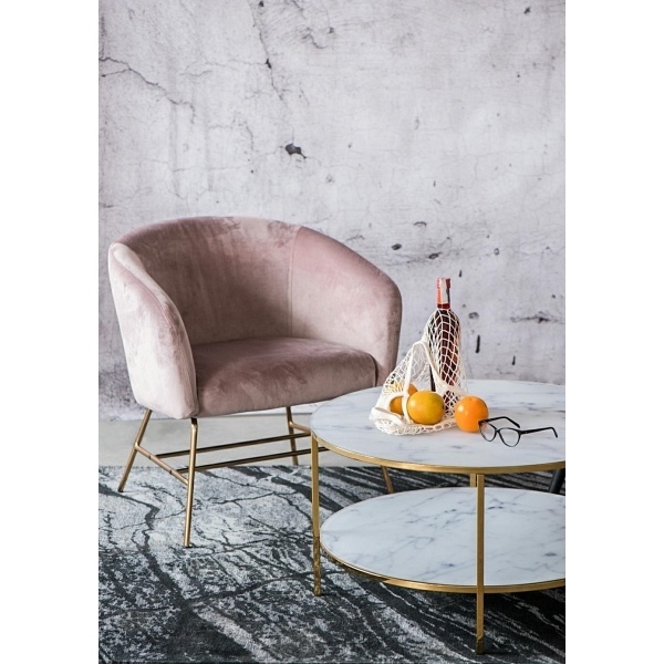 Stolik kawowy Alisma okrągły z półką Mar able/Gold - ACTONA