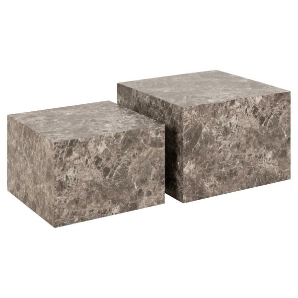 Zestaw 2 stolików kawowych Dice marmur brązowy - ACTONA