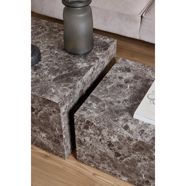 Zestaw 2 stolików kawowych Dice marmur brązowy - ACTONA
