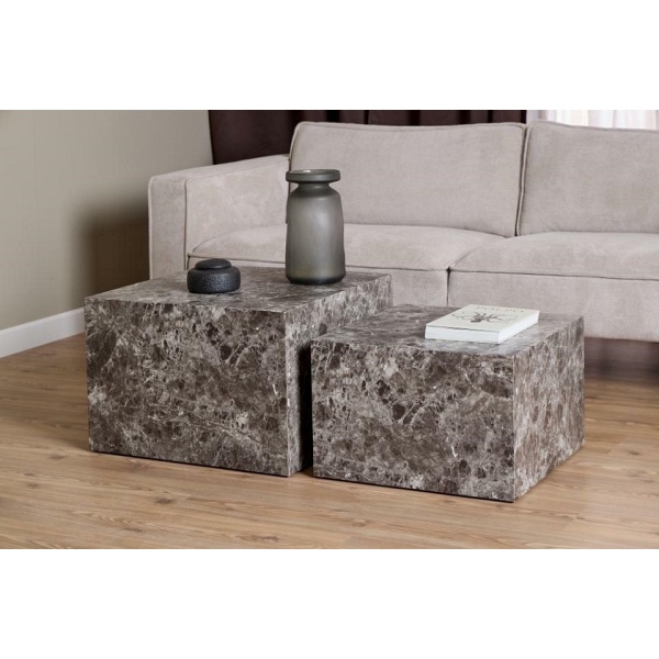 Zestaw 2 stolików kawowych Dice marmur brązowy - ACTONA