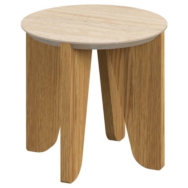 Stolik kawowy Dockland śr. 50cm trawertyn/dąb - ACTONA