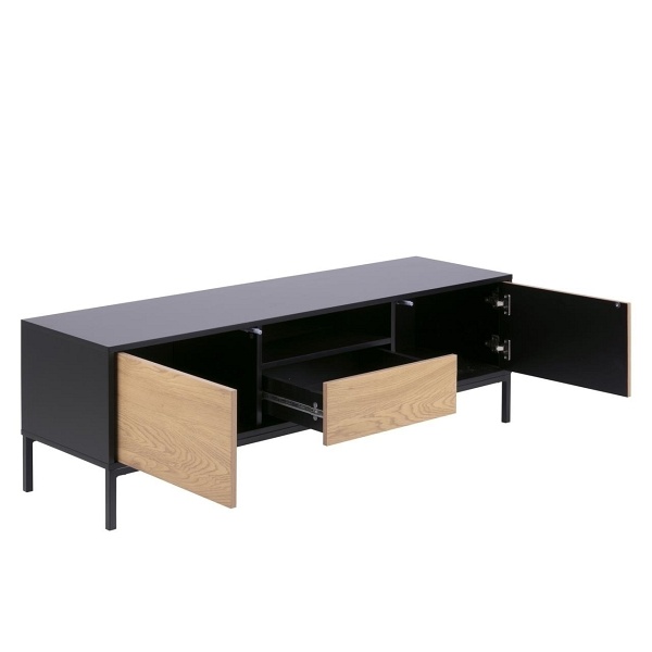 Komoda Seaford TV czarna dąb naturalny - ACTONA