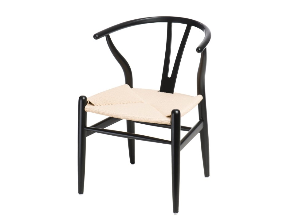 Krzesło Wicker Naturalne Czarny inspirow ane Wishbone - d2design