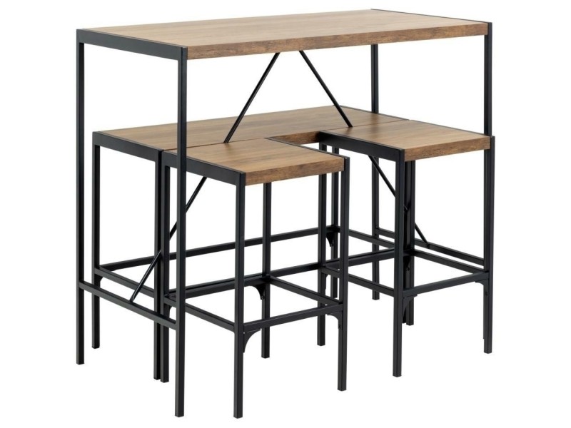 Zestaw Bahamas stół barowy i hokery dąb rustykalny - ACTONA
