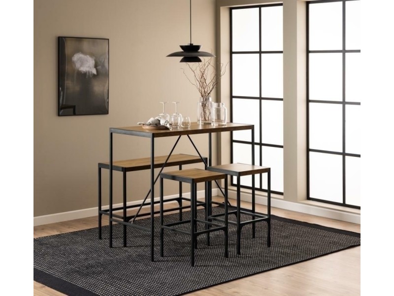 Zestaw Bahamas stół barowy i hokery dąb rustykalny - ACTONA