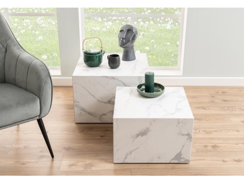 Zestaw 2 stolików kawowych Dice marmur biały - ACTONA
