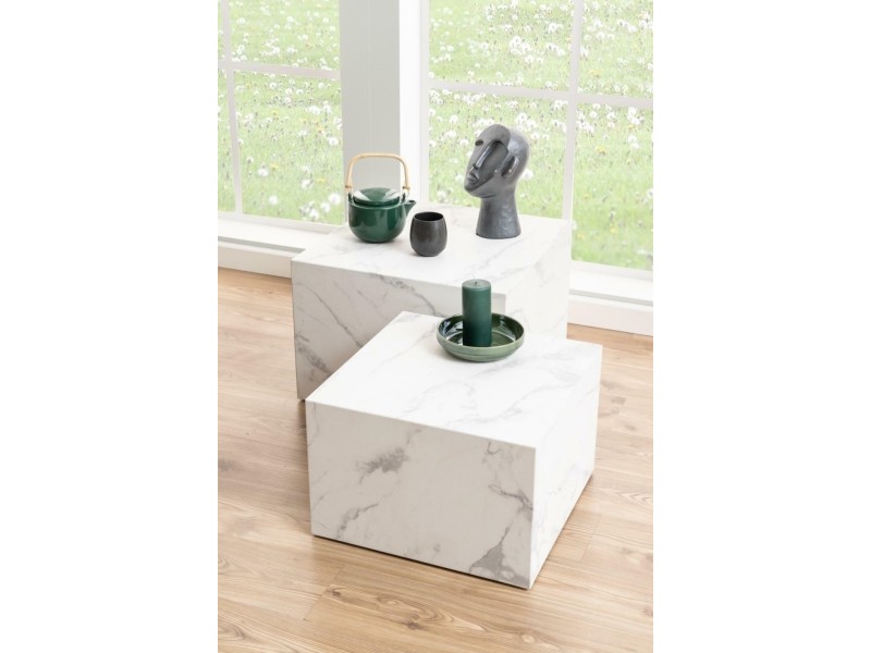 Zestaw 2 stolików kawowych Dice marmur biały - ACTONA