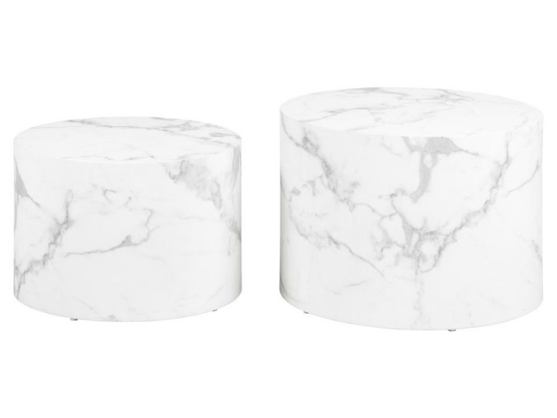 Zestaw 2 stolików Dice okrągłe marmur biały - ACTONA