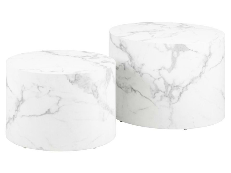 Zestaw 2 stolików Dice okrągłe marmur biały - ACTONA