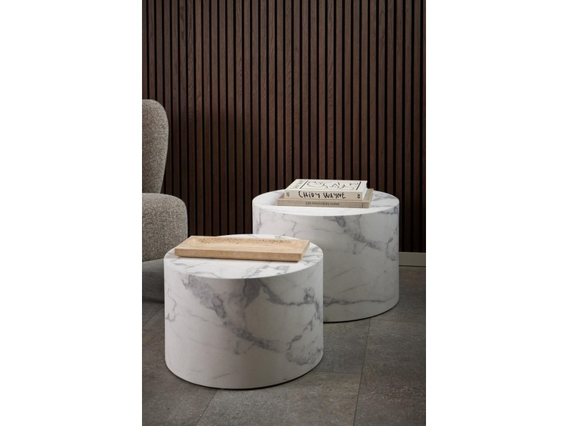 Zestaw 2 stolików Dice okrągłe marmur biały - ACTONA