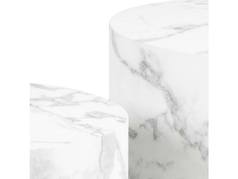 Zestaw 2 stolików Dice okrągłe marmur biały - ACTONA