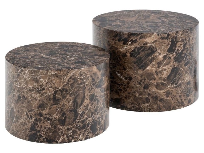 Zestaw 2 stolików Dice okrągłe marmur brązowy - ACTONA