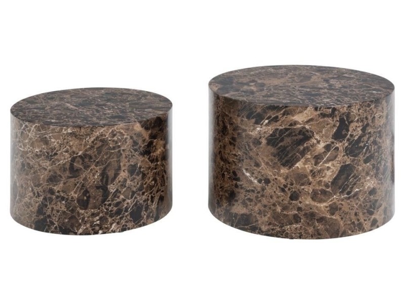 Zestaw 2 stolików Dice okrągłe marmur brązowy - ACTONA