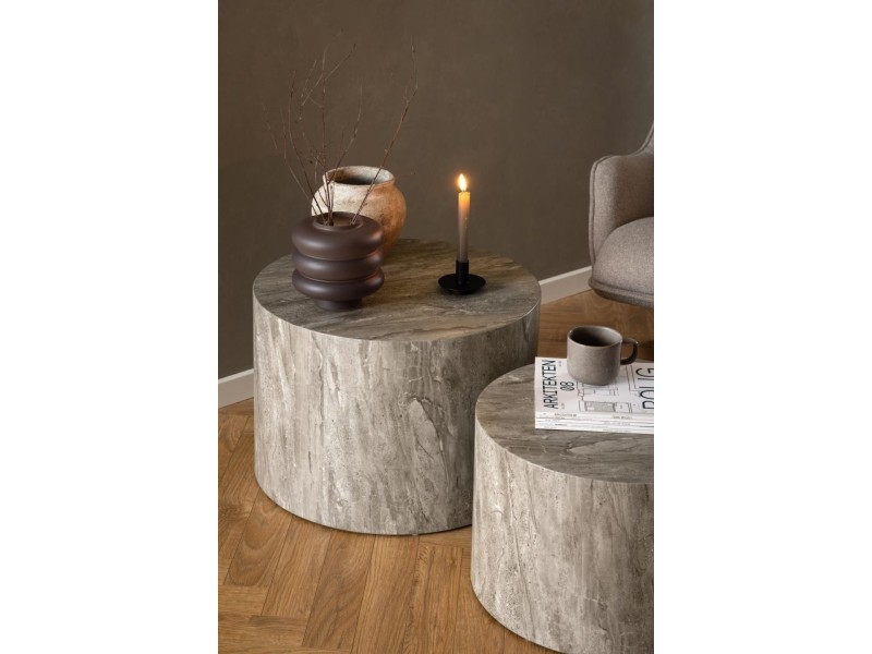 Zestaw 2 stolików Dice okrągłe marmur szary - ACTONA
