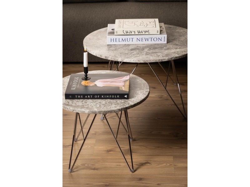 Stolik kawowy Prunus 80cm marmur szary/ chrom - ACTONA