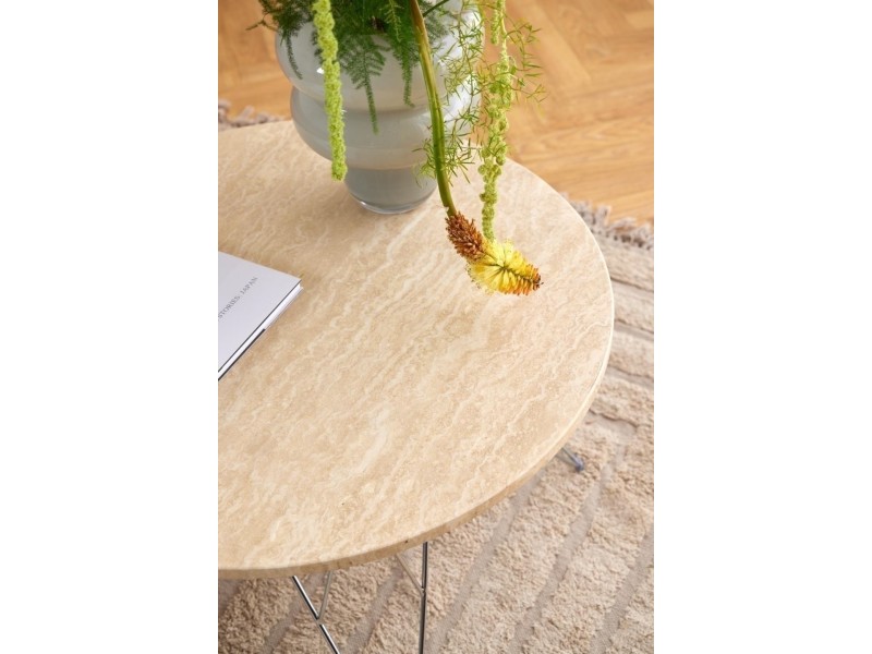 Stolik kawowy Prunus 80cm trawertyn/ chrom - ACTONA