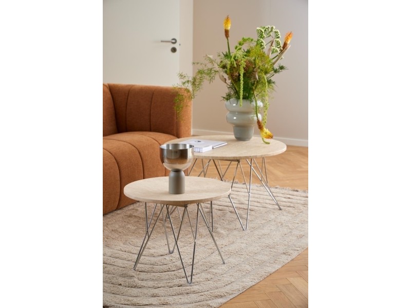 Stolik kawowy Prunus 80cm trawertyn/ chrom - ACTONA