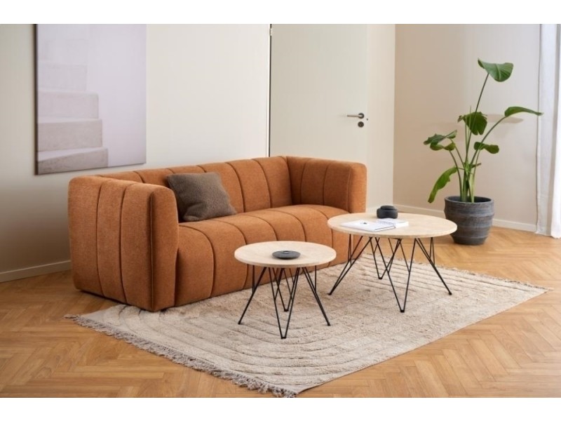 Stolik kawowy Prunus 80cm trawertyn/ czarny - ACTONA