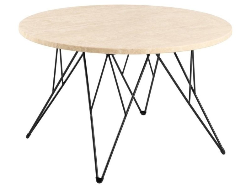 Stolik kawowy Prunus 80cm trawertyn/ czarny - ACTONA