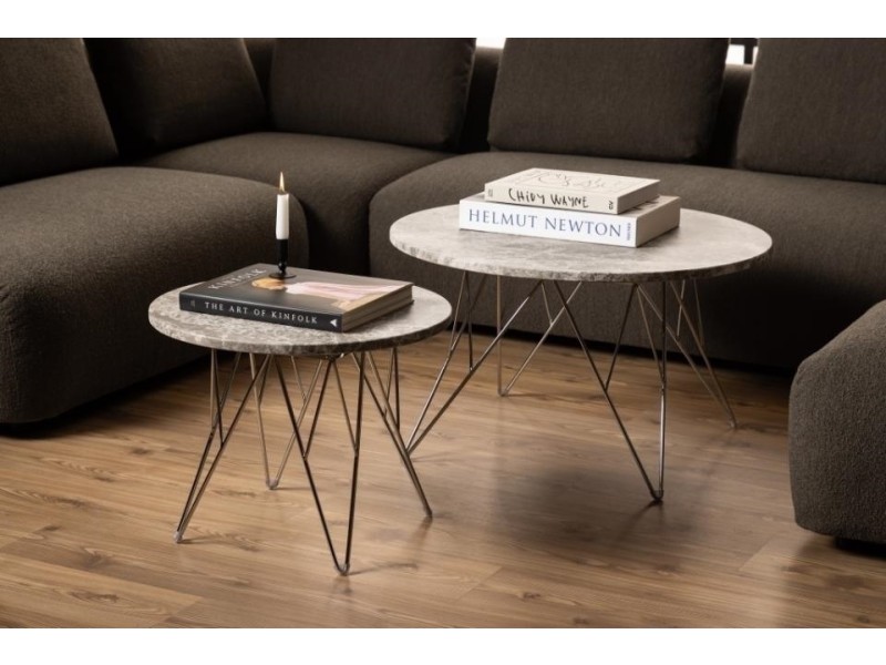 Stolik kawowy Prunus 55cm marmur szary/ chrom - ACTONA