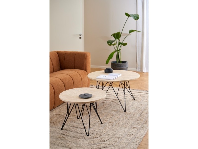 Stolik kawowy Prunus 55cm trawertyn/ czarny - ACTONA