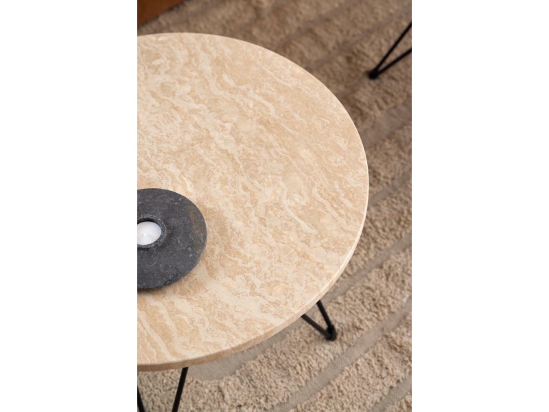 Stolik kawowy Prunus 55cm trawertyn/ czarny - ACTONA