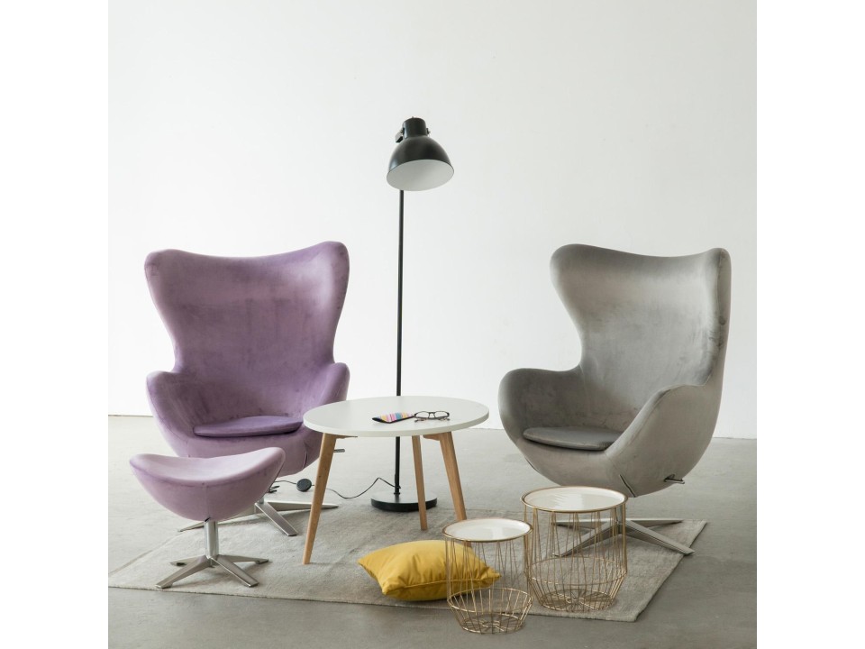 Fotel Jajo Velvet fioletowy z podnóżkiem - d2design