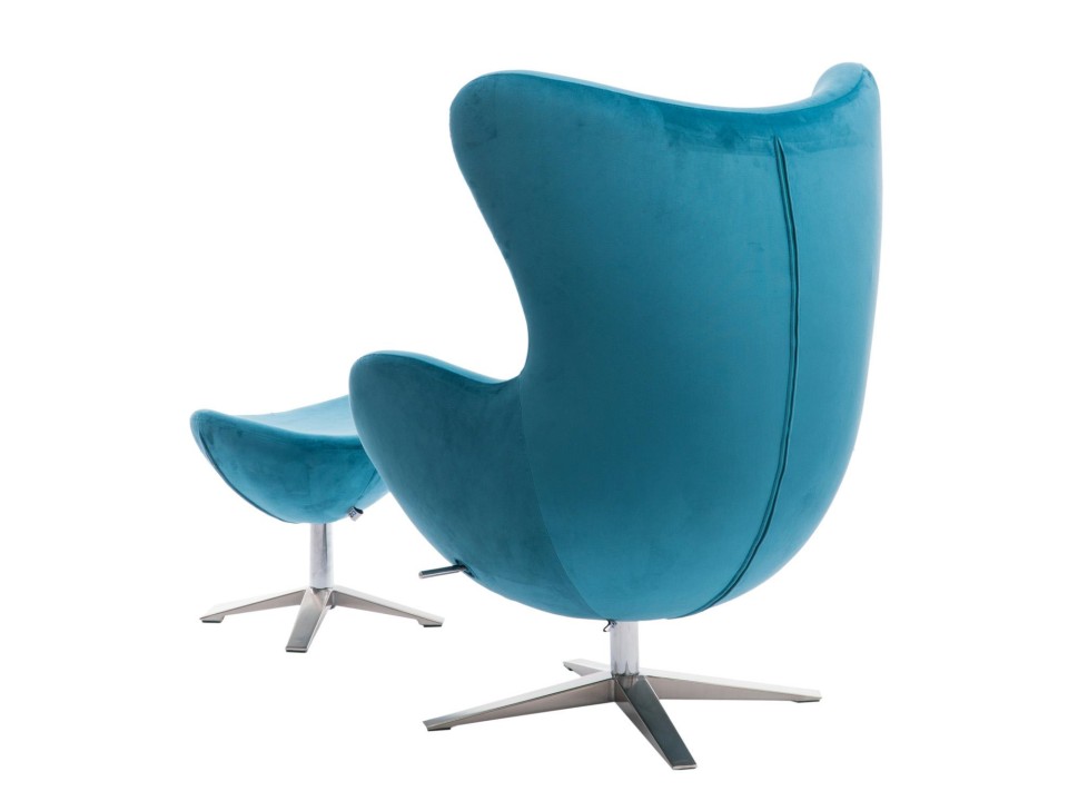 Fotel Jajo Velvet niebieski z podnóżkiem - d2design