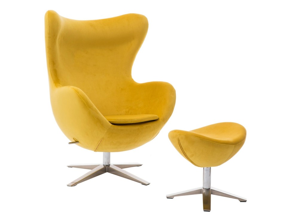 Fotel Jajo Velvet żółty z podnóżkiem - d2design