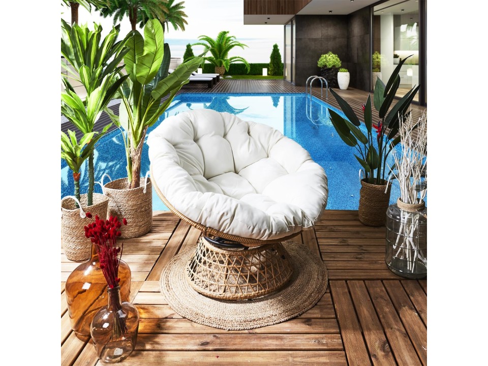 Fotel Cancun biały/ naturalny obrotowy - Intesi
