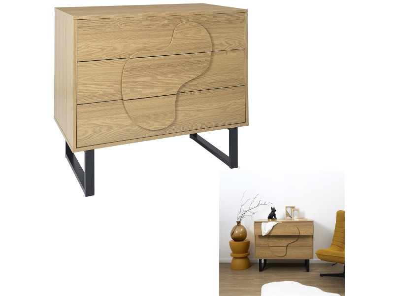 Komoda Calypso z 3 szufladami dąb/czarna - Intesi