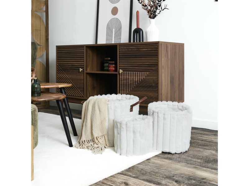 Zestaw 3 koszy tkanina Furry białe - Intesi