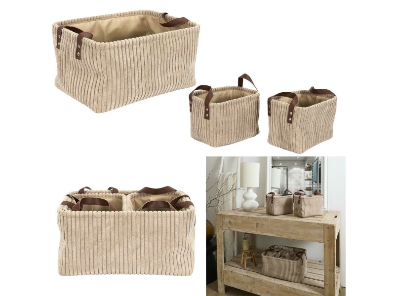 Zestaw 3 koszy Sztruks taupe - Intesi