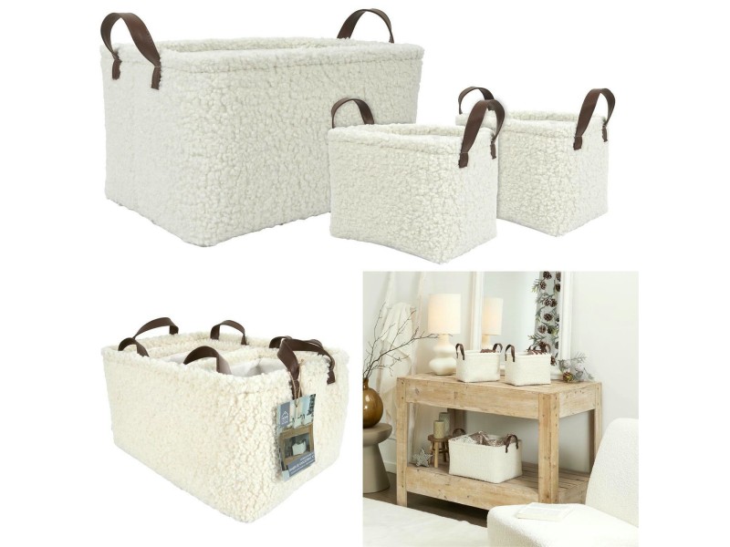 Zestaw 3 koszy Boucle kremowe - Intesi