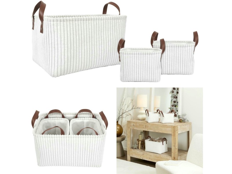 Zestaw 3 koszy Sztruks białe - Intesi