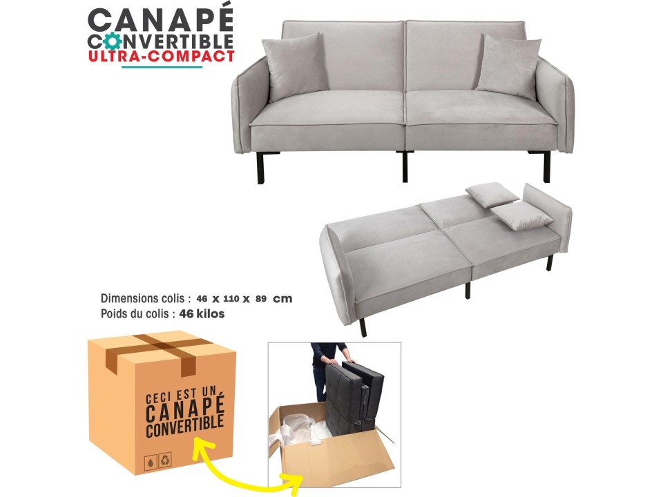 Sofa rozkładana Canif Velvet szara - Intesi