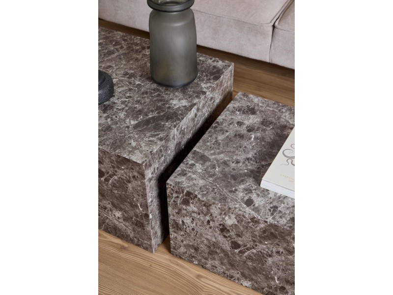Zestaw 2 stolików kawowych Dice marmur brązowy - ACTONA