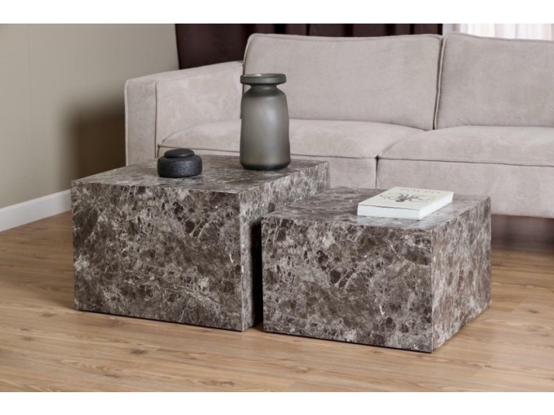 Zestaw 2 stolików kawowych Dice marmur brązowy - ACTONA