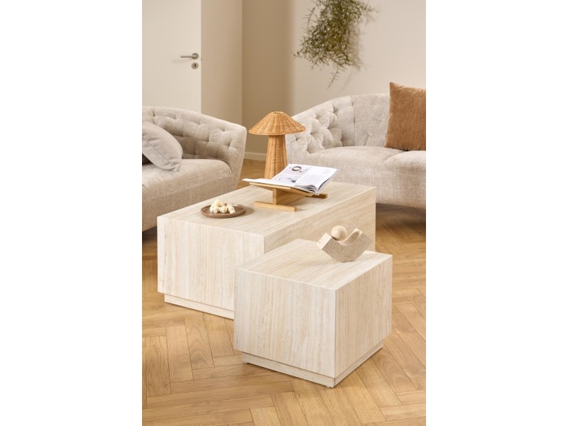 Zestaw 2 stolików kawowych Dice trawertyn - ACTONA