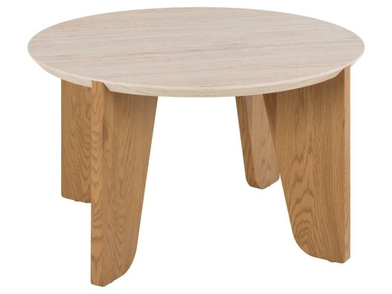 Stolik kawowy Dockland śr. 80cm trawertyn/dąb - ACTONA