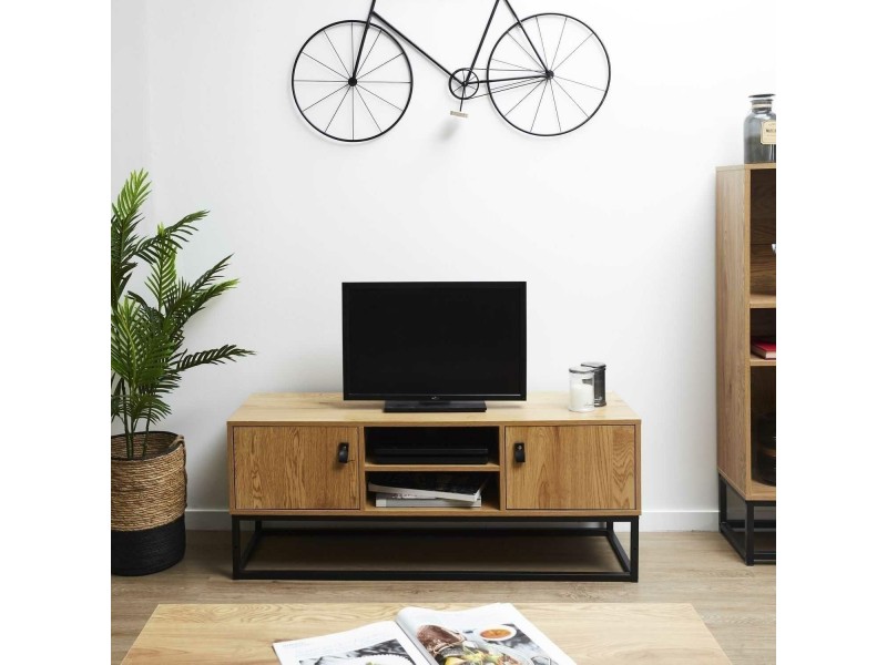 Szafka RTV Abbott dąb/czarna - Intesi