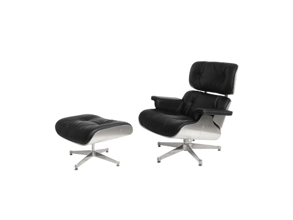 Fotel Vip z podnóżkiem czarny/aluminium - d2design
