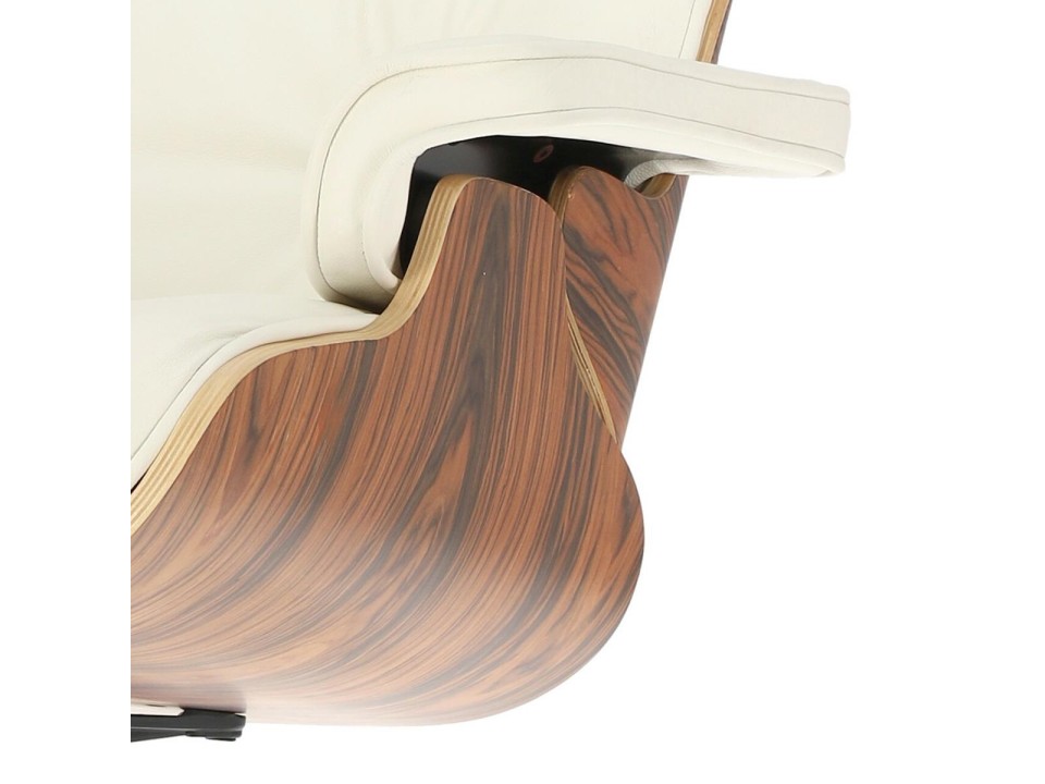 Fotel Vip z podnóżkiem biały/rosewood/ srebrna baza - d2design