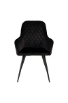 Krzesło Harbo czarne tapicerowane welur z podłokietnikami do jadalni i salonu nowoczesne ( Rozmiar: uniwersalny )