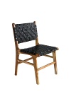 Krzesło drewniane Perugia Intesi czarne plecione skóra do jadalni loftowe vintage ( Rozmiar: uniwersalny )