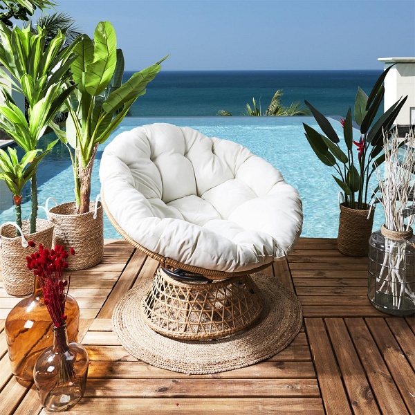 Fotel Cancun biały/ naturalny obrotowy ( Rozmiar: uniwersalny )