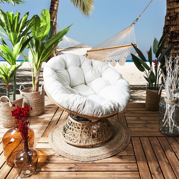 Fotel Cancun biały/ naturalny obrotowy ( Rozmiar: uniwersalny )