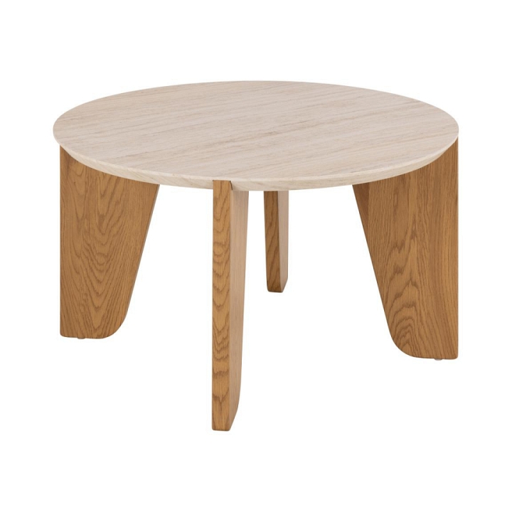 Stolik kawowy Dockland śr. 80cm trawertyn/dąb - ACTONA